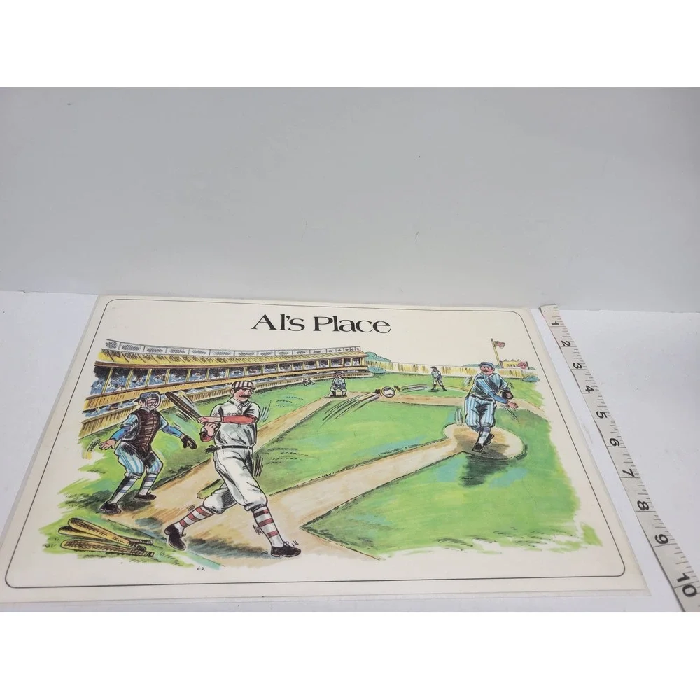 Vintage 1975 Russ Berrie Al's Place Baseball Laminated Placemat Retro Sports Art